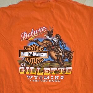 Harley-Davidson Gillette Wyoming 2007 Orange Graphic T-Shirt R.K.Stratman.inc XL